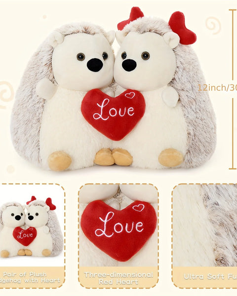 12in Hedgehog  Stuffed Animal With Heart Ears, Love You Heart, Valentine Day Plush Gift For Girlfriend, Boyfriend, Kids