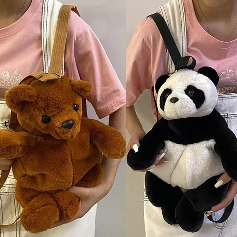 Bear Backpack Shoulder Backpack Panda Ajustable Bag Plush Fabric Stuffed Animal Backpack For Toys Food Pencils Small Books Fruit