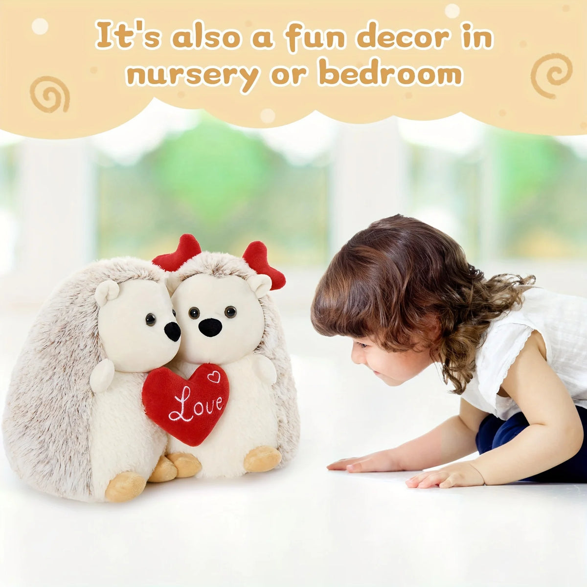 12in Hedgehog  Stuffed Animal With Heart Ears, Love You Heart, Valentine Day Plush Gift For Girlfriend, Boyfriend, Kids